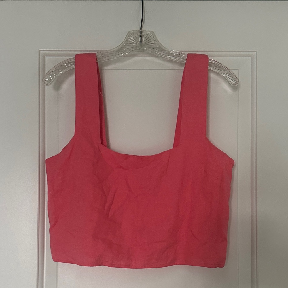 Show Me Your MuMu Coral Pink Square-Neck Crop Tank